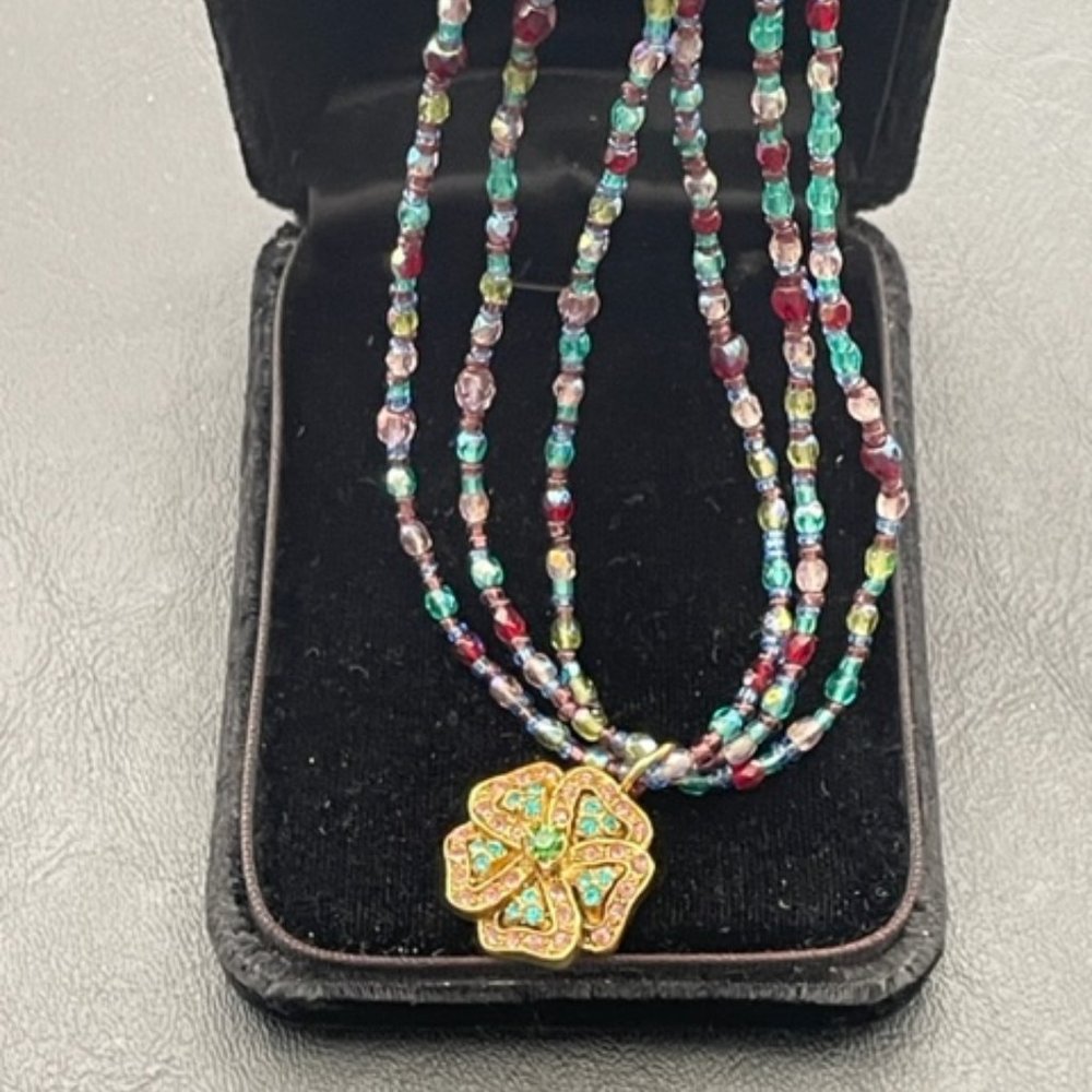 Vintage necklace with pendant-Multi color beads